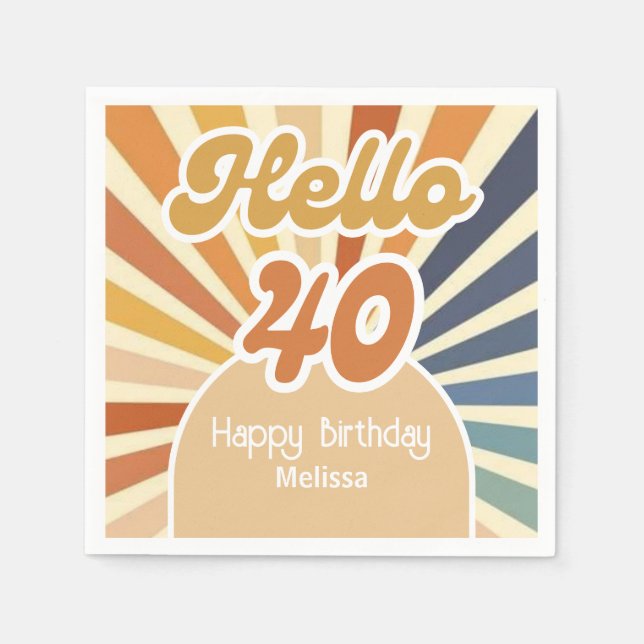 Färgfull Retro Sol Groovy Wave-Hej 40:e födelsedag Pappersservett (Framsidan)
