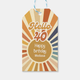 Färgfull Retro Sol Groovy Wave-Hej 40:e födelsedag Presentetikett