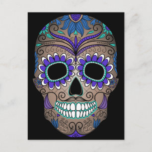 Färgfull Retro Sugar Skull Vykort