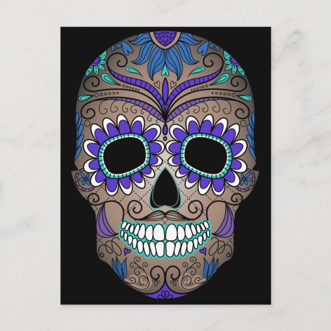 Färgfull Retro Sugar Skull Vykort (Framsida)