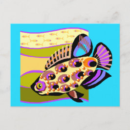 Färgfull retro-tropisk fisk vykort