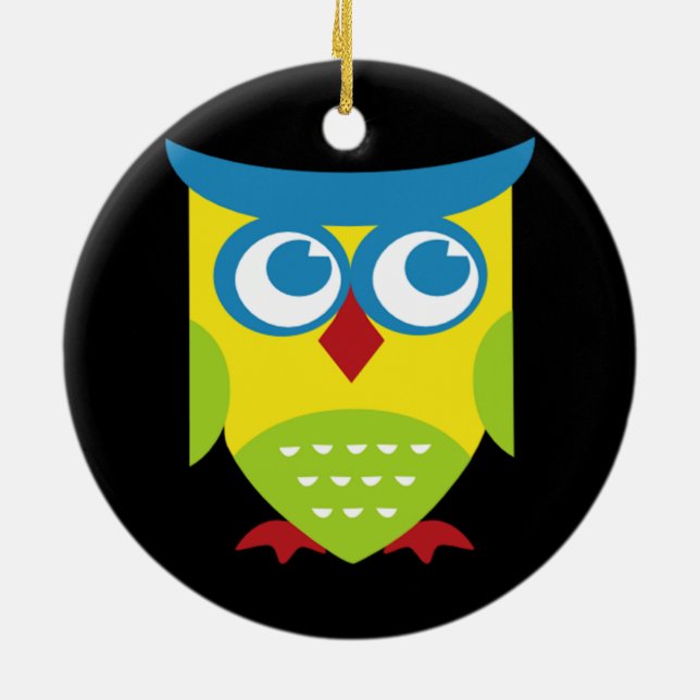 Färgfull Retro Uggla Julgransprydnad Keramik (Baksidan)