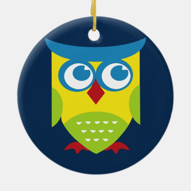 Färgfull Retro Uggla Julgransprydnad Keramik (Baksidan)