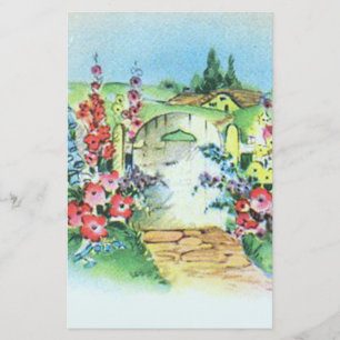 Färgfull Retro Vintage Land Blomsterträdgård Stil