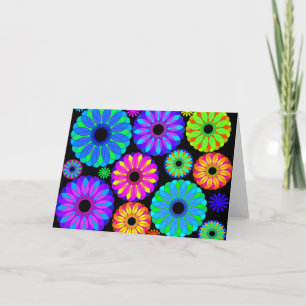 Färgfull Retroblommig Mönster på svart bakgrund Kort