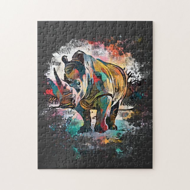 Färgfull Rhinoceros! | Svart svårighet Pussel (Vertikal)