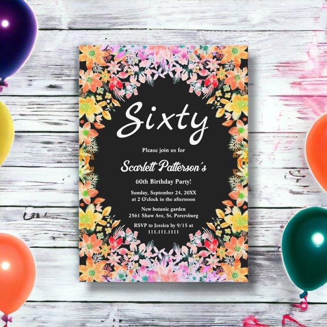 Färgfull Ro Boho Botanical Blommigt 60:e födelseda Inbjudningar (Skapare uppladdad)