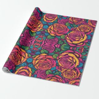 Färgfull Ro Psychedelic Bright Flowers Retro Presentpapper
