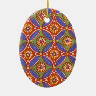 Färgfull röd rustik cirkel Mönster Geometric Julgransprydnad Keramik