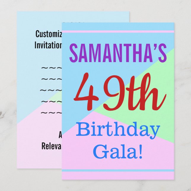 Färgfull, Roligt "49:e födelsedagsgala!" Inbjudan (Fram/baksida)