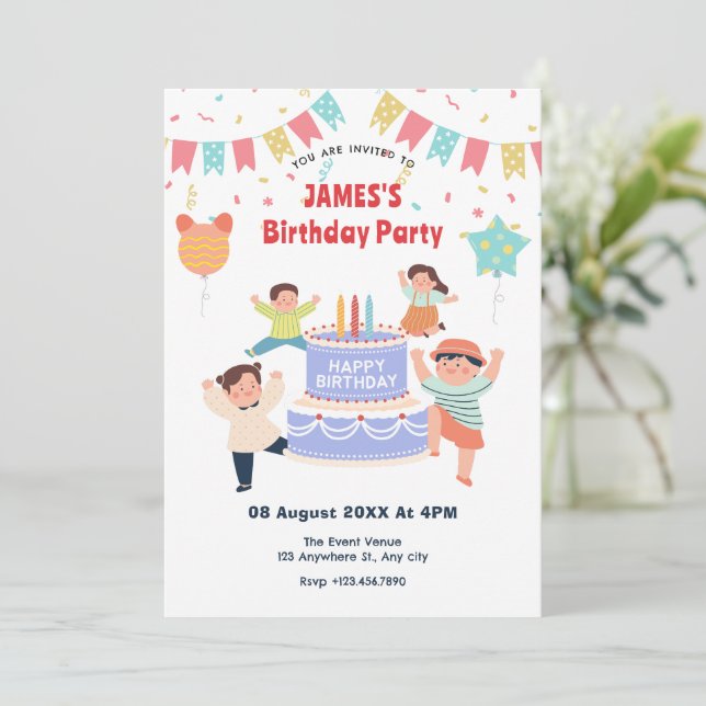 Färgfull roligt barns födelsedag party inbjudningar (Stående Fram)