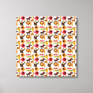 Färgfull Roligt Cute Jungle Village Safari Zoo Ani Canvastryck