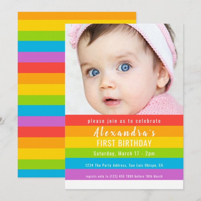 Färgfull Roligt Rainbow Party Personlig Inbjudningar (Fram/baksida)