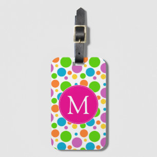 Färgfull Roligt Regnbågpunkter Rosa Monogram Bagagebricka