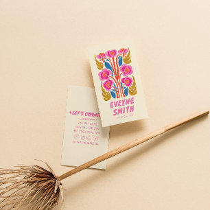 Färgfull Rosa Grönt Retro Hand plockade Blommigt G Visitkort