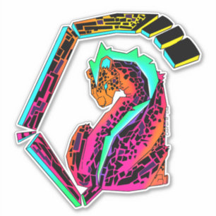Färgfull rosa och blå cheetah med mohawk klistermärken