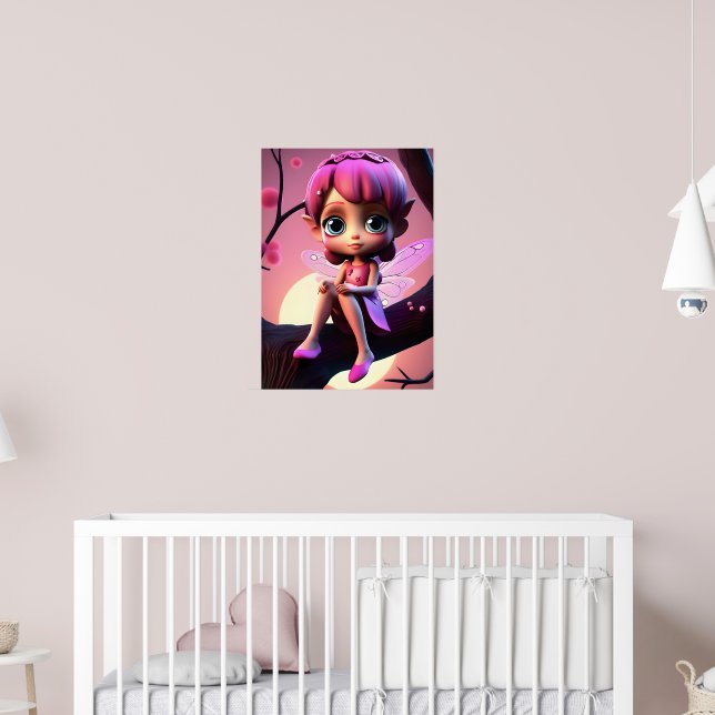 Färgfull Rosa Pixie Fairy Child's Wall Poster (Barnkammare 2)