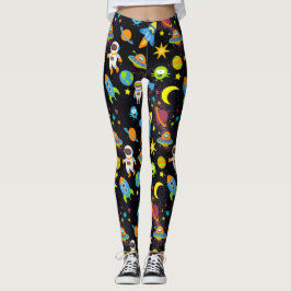 Färgfull Rymden Black Leggings