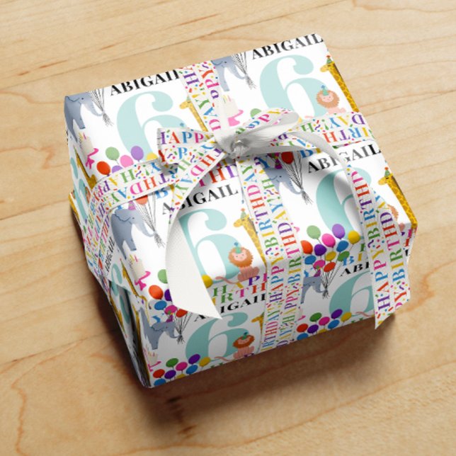 Färgfull Safari Animals Grattis på födelsedagen Na Presentpapper (safari party animals gift wrap with happy birthday ribbon)