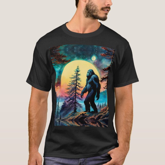 Färgfull sasquatch full Moon Gräs träd T Shirt (Framsida)