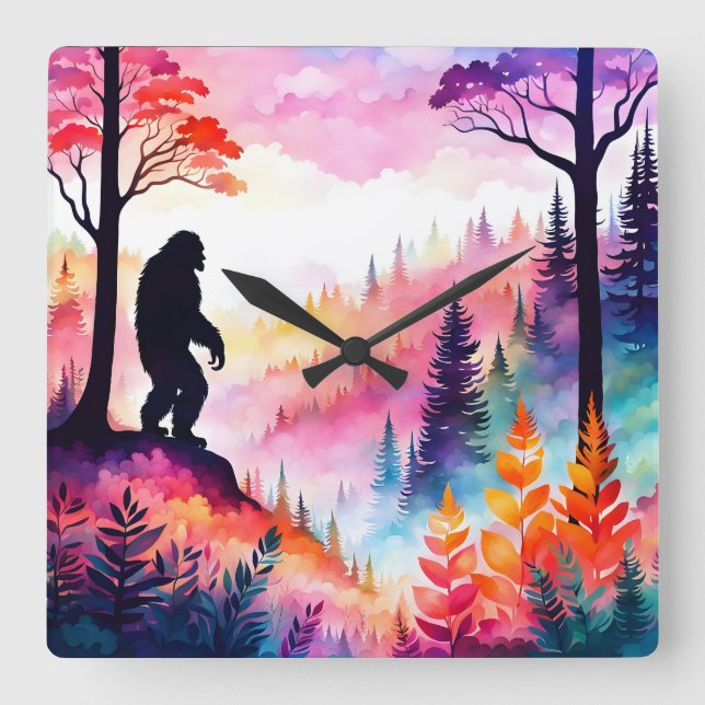 Färgfull Sasquatch på Ridge som glömmer skogen Fyrkantig Klocka (Framsida)
