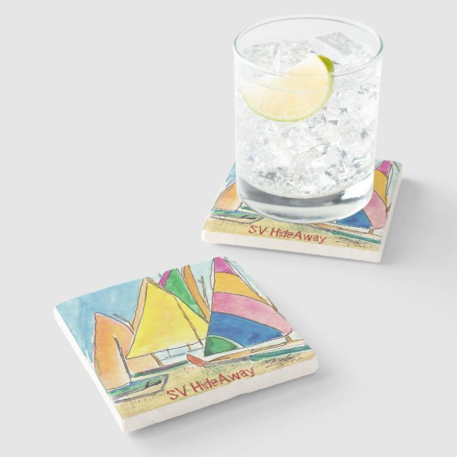 Färgfull segelbåt Underlägg originalkonst (Sidan)