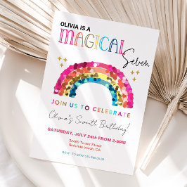 Färgfull Sequin Regbow 7:e magiska födelsedag Inbjudningar