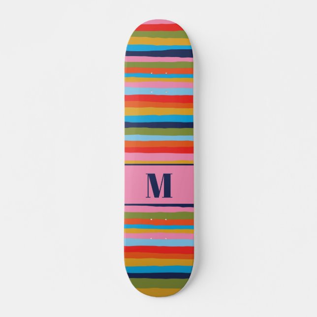 Färgfull serrate Rand Mönster med initial Mini Skateboard Bräda 18,5 Cm (Framsida)