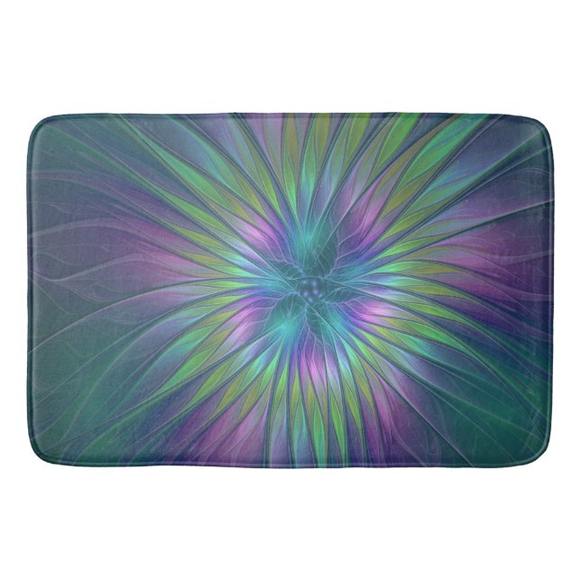Färgfull shiny Fantasy Flower Abstrakt Fractal Art Badrumsmatta (Framsidan)