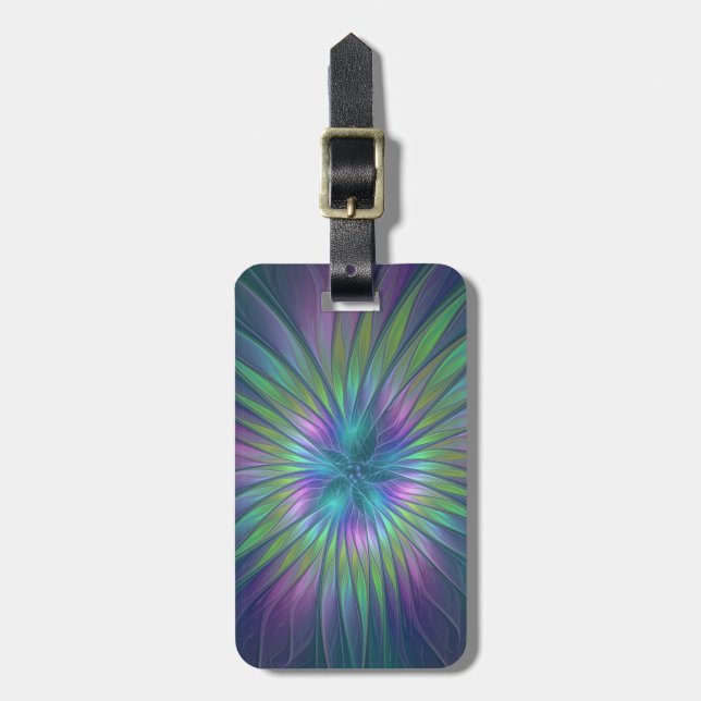 Färgfull shiny Fantasy Flower Abstrakt Fractal Art Bagagebricka (Vertikal Framsida)
