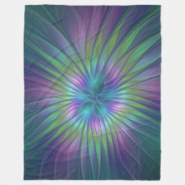Färgfull shiny Fantasy Flower Abstrakt Fractal Art Fleecefilt