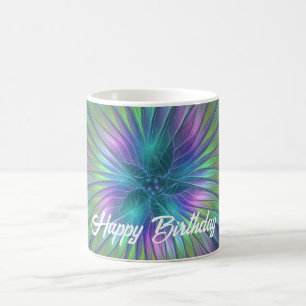 Färgfull shiny Fantasy Flower Abstrakt Fractal Art Kaffemugg