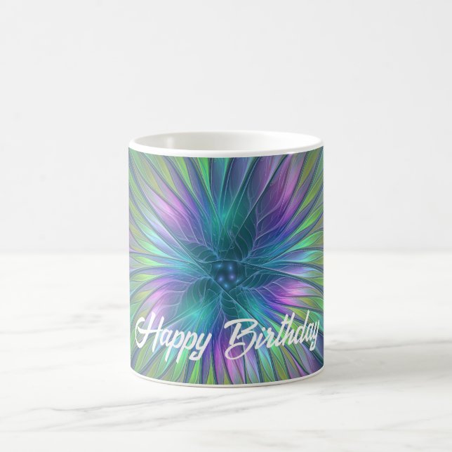Färgfull shiny Fantasy Flower Abstrakt Fractal Art Kaffemugg (Center)