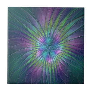 Färgfull shiny Fantasy Flower Abstrakt Fractal Art Kakelplatta