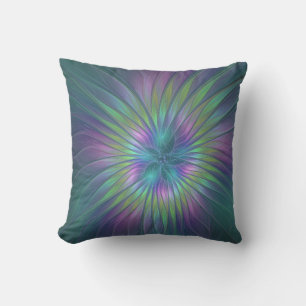 Färgfull shiny Fantasy Flower Abstrakt Fractal Art Kudde
