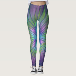 Färgfull shiny Fantasy Flower Abstrakt Fractal Art Leggings