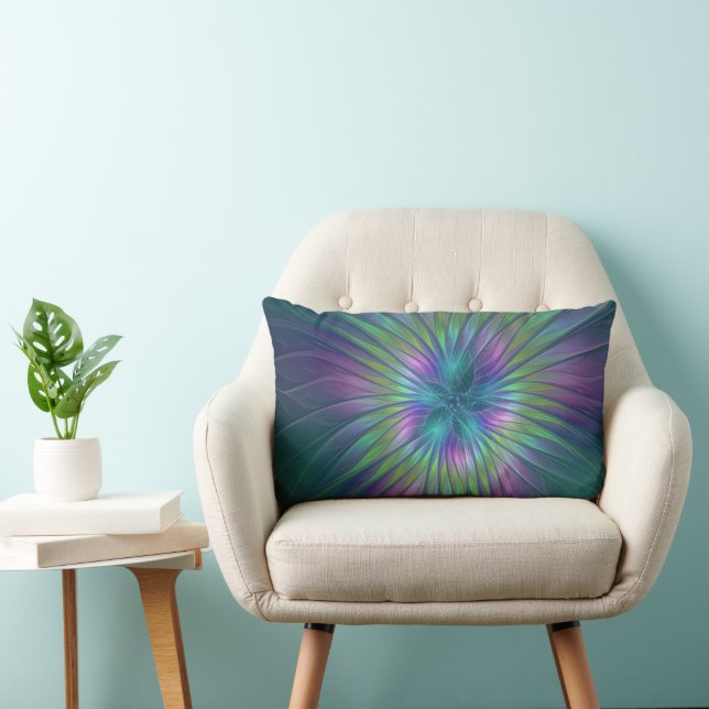 Färgfull shiny Fantasy Flower Abstrakt Fractal Art Lumbarkudde (Stol)