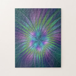 Färgfull shiny Fantasy Flower Abstrakt Fractal Art Pussel