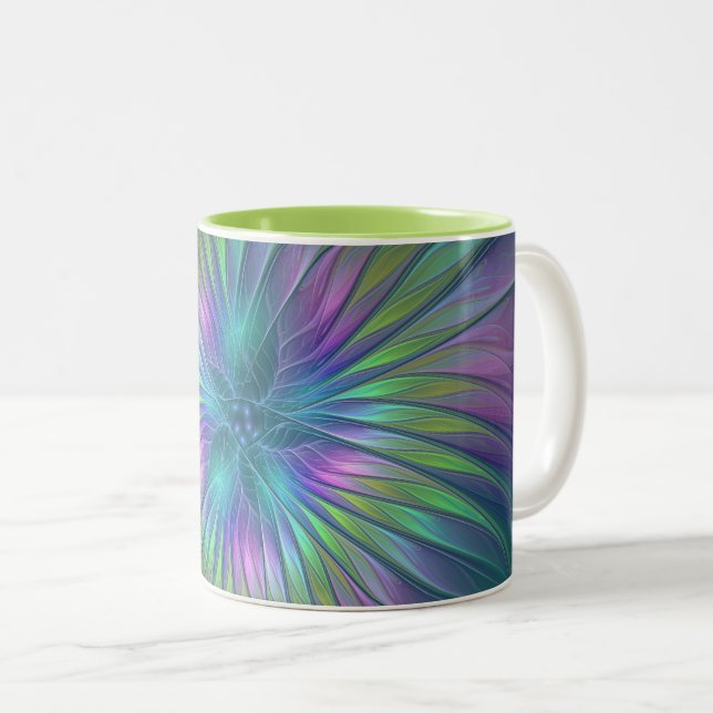 Färgfull shiny Fantasy Flower Abstrakt Fractal Art Två-Tonad Mugg (Framsida höger)