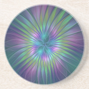 Färgfull shiny Fantasy Flower Abstrakt Fractal Art Underlägg