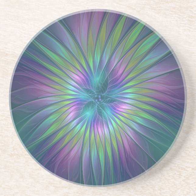 Färgfull shiny Fantasy Flower Abstrakt Fractal Art Underlägg (Framsidan)