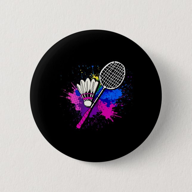 Färgfull Shuttle Racket Badminton Player Knapp (Framsida)