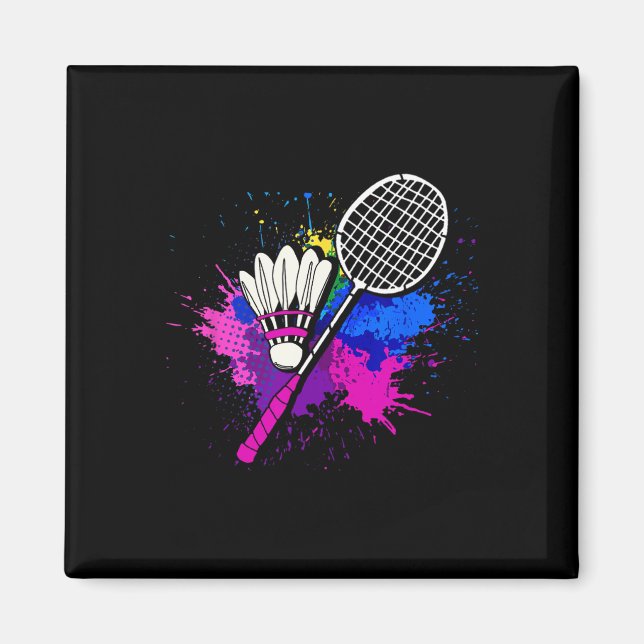 Färgfull Shuttle Racket Badminton Player Magnet (Framsidan)