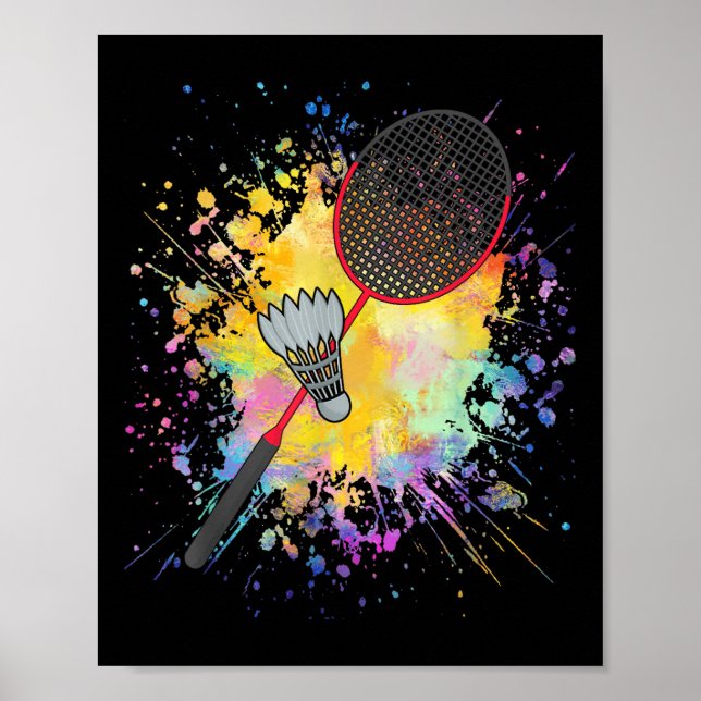 Färgfull Shuttle Racket Badminton Player Poster (Framsidan)