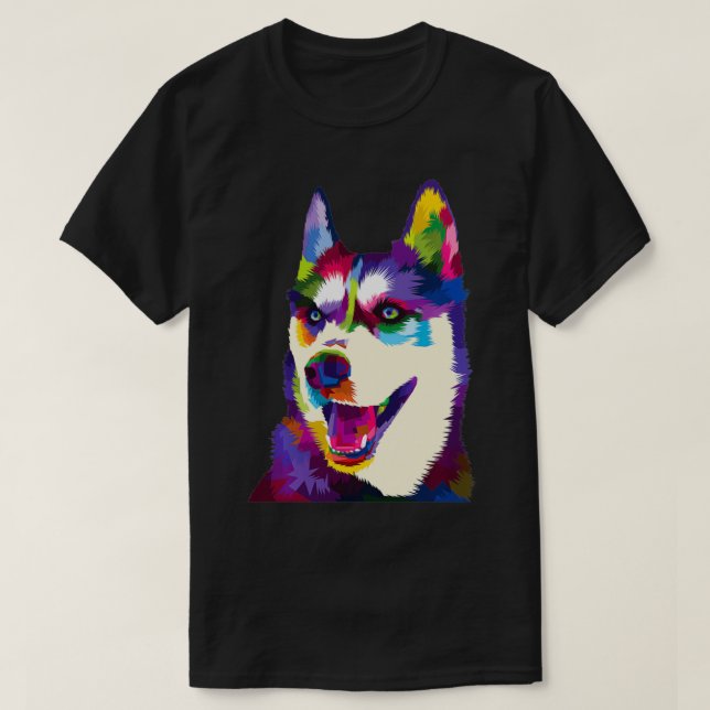 Färgfull Siberian husky-geometrisk ljusstark Hund  T Shirt (Design framsida)
