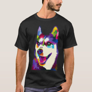 Färgfull Siberian husky-geometrisk ljusstark Hund  T Shirt