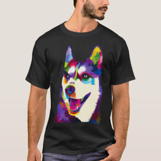 Färgfull Siberian husky-geometrisk ljusstark Hund  T Shirt