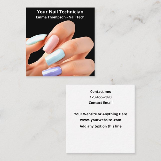 Färgfull simning Nail Technician Simple Fingernai Fyrkantigt Visitkort (Fram/baksida)