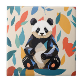 Färgfull Sitta Panda Bear Matisse Inspired Kakelplatta