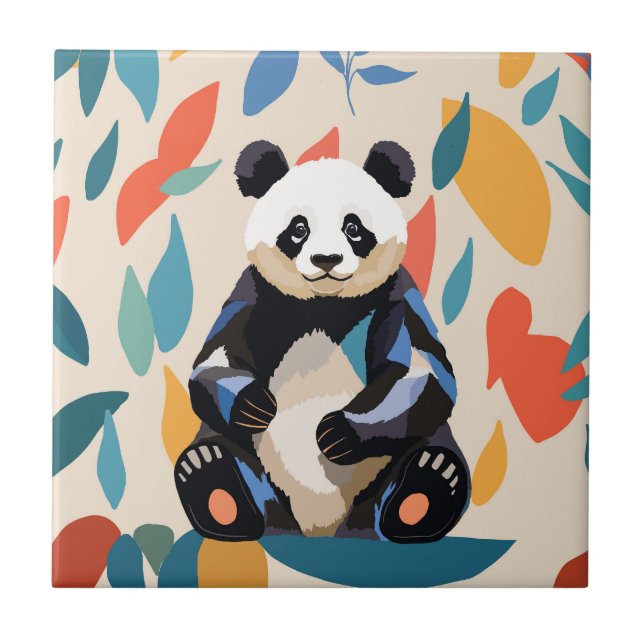 Färgfull Sitta Panda Bear Matisse Inspired Kakelplatta (Framsidan)